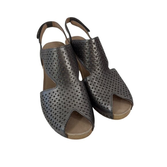 Dansko Teagan Metallic Perforated Leather Slingback Sandal Block Heel Womens 38 - Picture 12 of 15